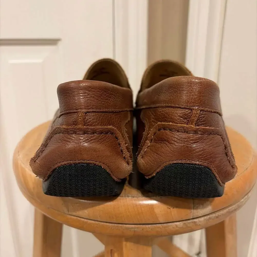American Classic by DeLaRentis Brown Leather Penny Driver Loafers Men's Shoes